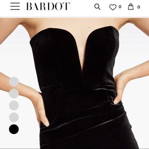 Bardot dress - Plunging sweetheart black velvet, sz 6